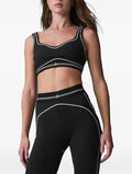 ALO Yoga Black/White Piped Sports Bra And Leggings Set - Small