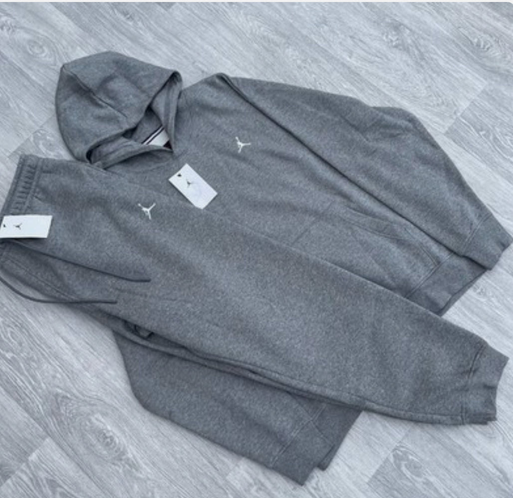 Nike Jordan Brooklyn Fleece Tracksuit Hoodie Joggers Sweatpants Set - Grey☑️