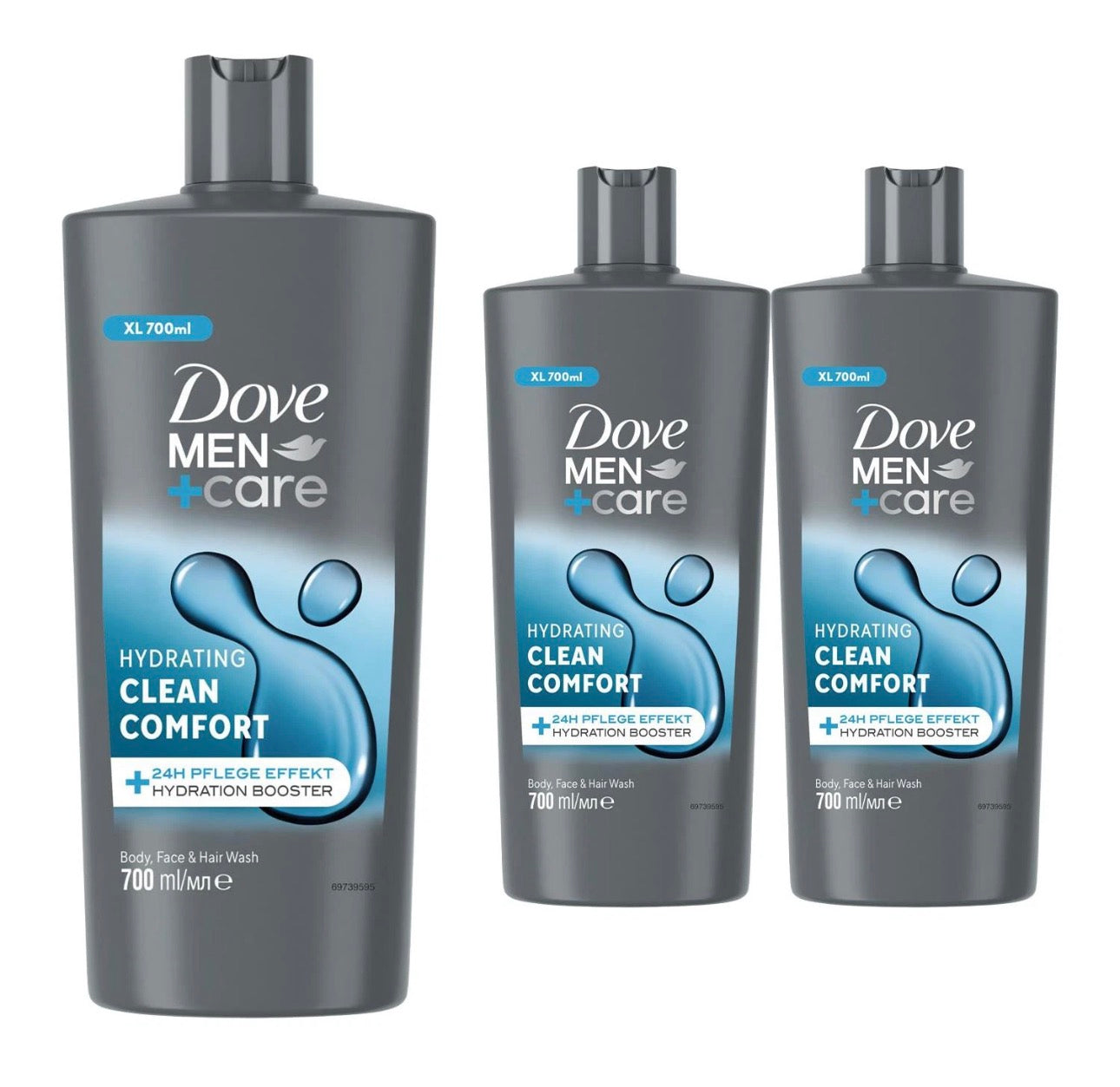 Dove Men+Care 3-in-1 Body, Face & Hair Wash Hydrating Clean Comfort 700ml, 3 Pk