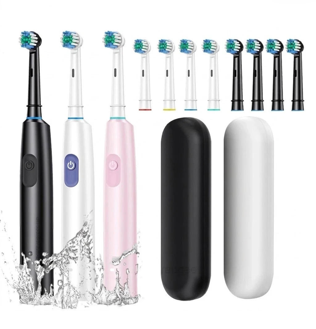 Electric Rotating Toothbrush Deep Clean Whitening Rechargeable + 4/8 Brush Heads 🏴