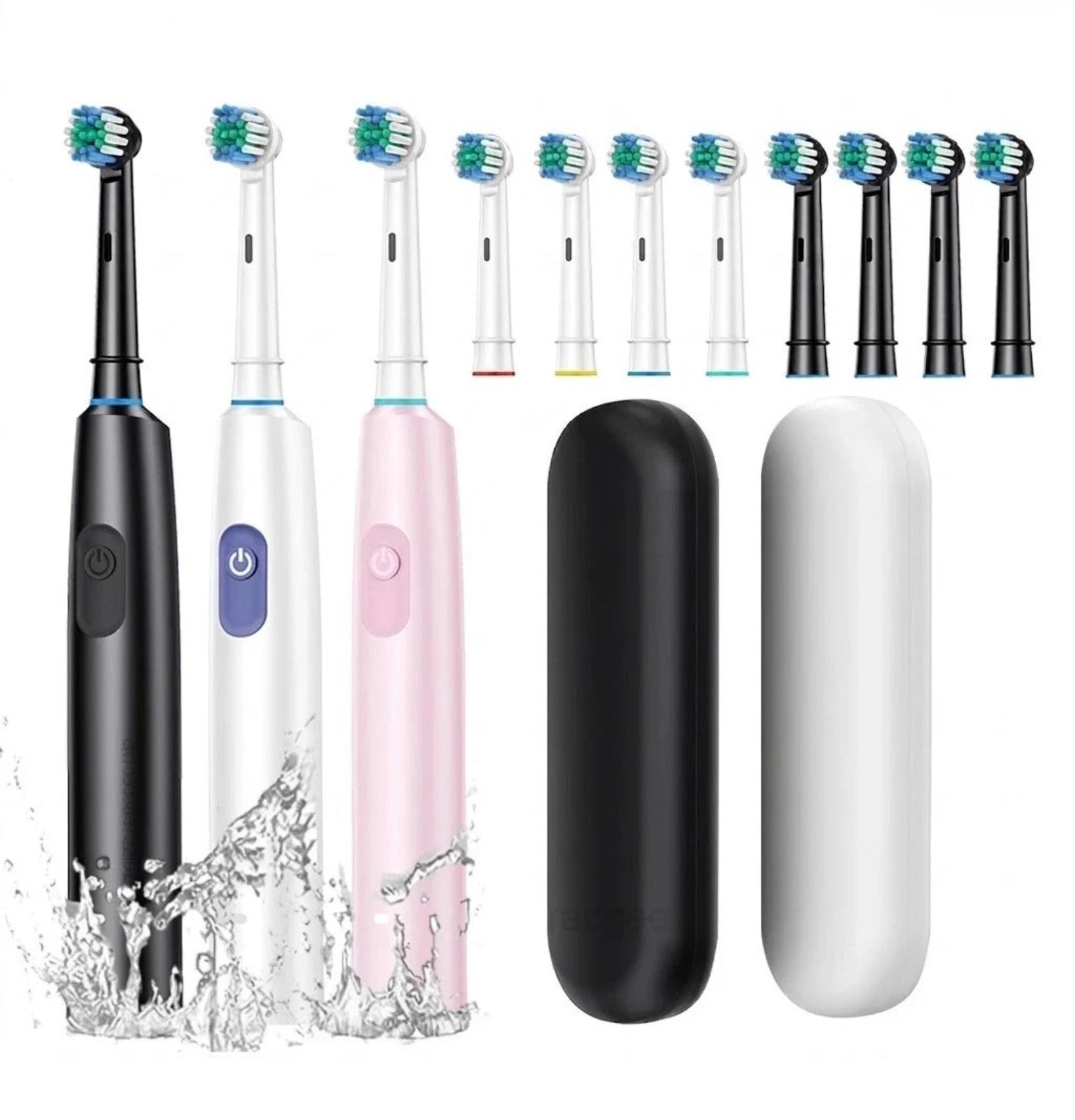 Electric Rotating Toothbrush Deep Clean Whitening Rechargeable + 4/8 Brush Heads 🏴