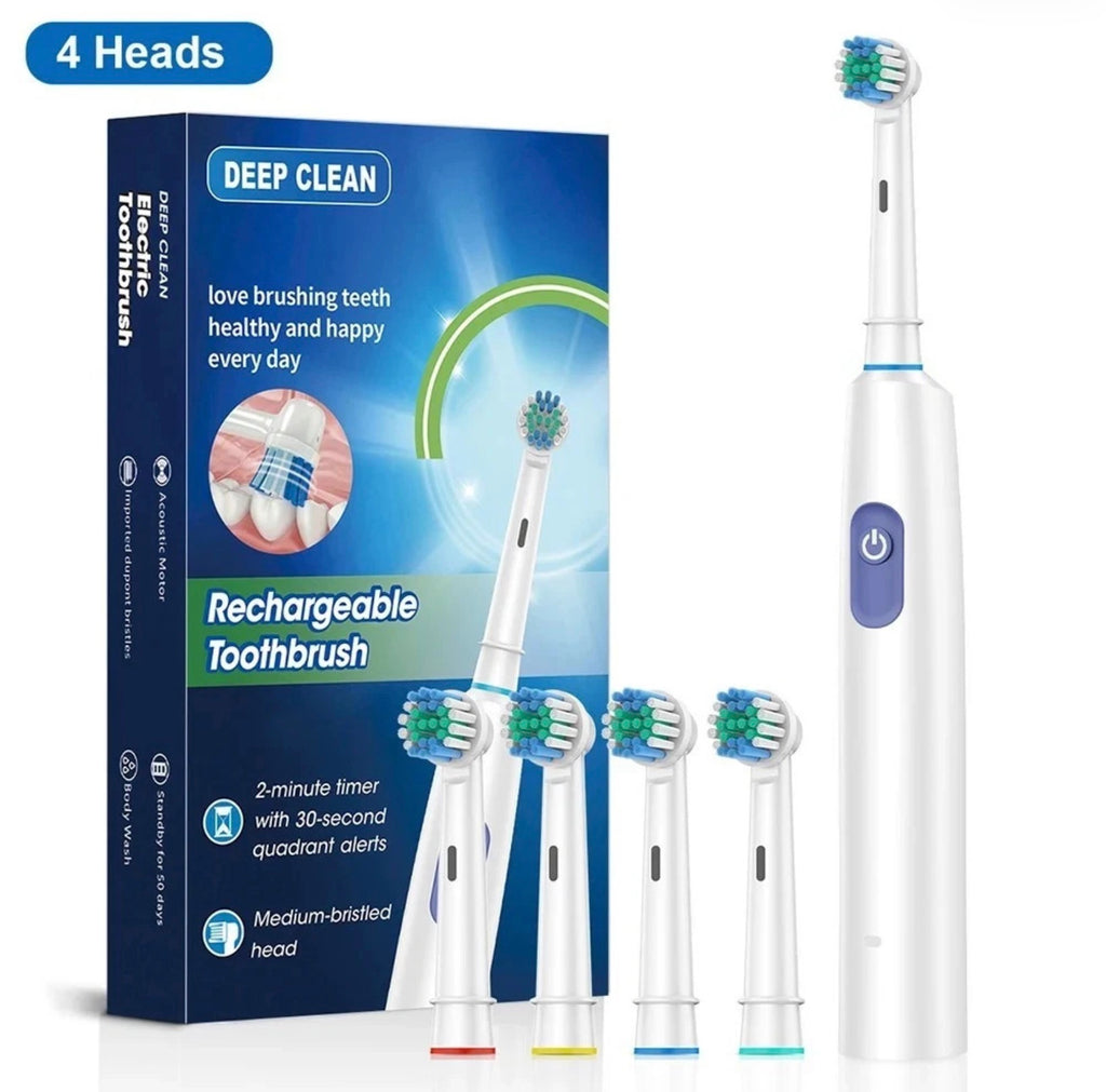 Electric Rotating Toothbrush Deep Clean Whitening Rechargeable + 4/8 Brush Heads 🏴
