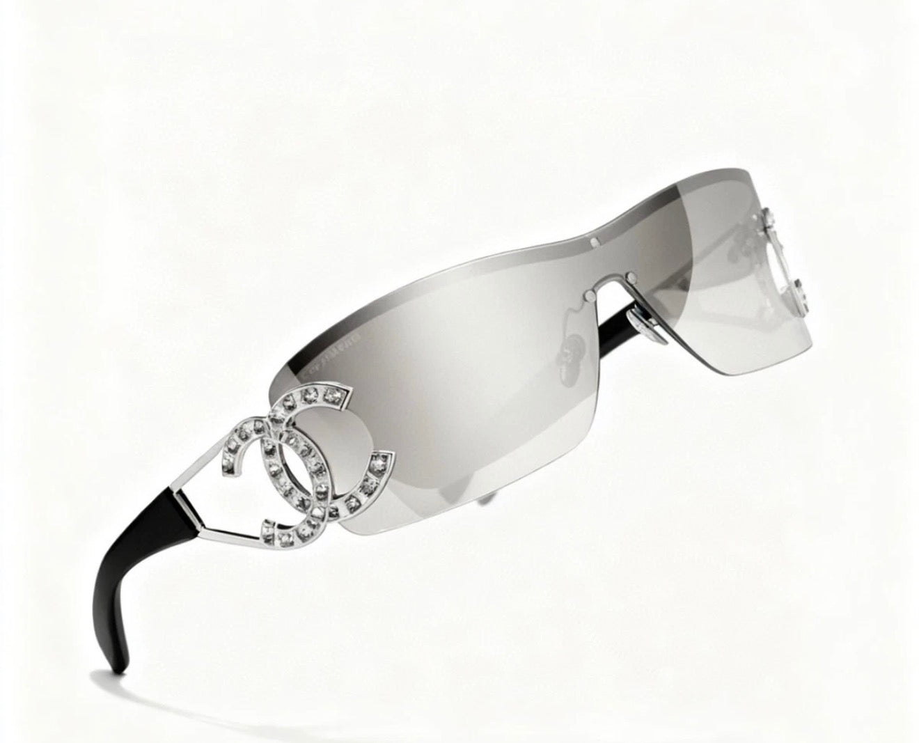NEW CHANEL CH9579 Sunglasses Silver Lens Exclusive Shield Women's Sunglasses - Authenticity Guaranteed