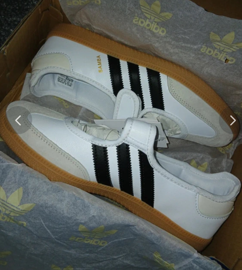 Black and white Mary Jane Adidas Samba trainers