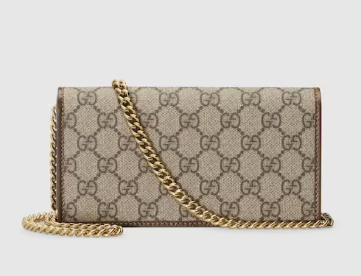Gucci GG Canvas Wallet on Chain Bag with Gold Hardware & Cream Trim☑️