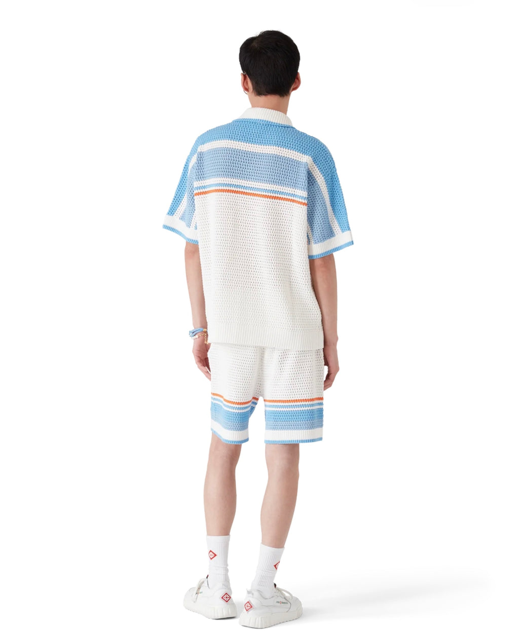 Casablanca Cotton Tennis Short-Sleeve Crochet Shirt Blue ⚫️☑️