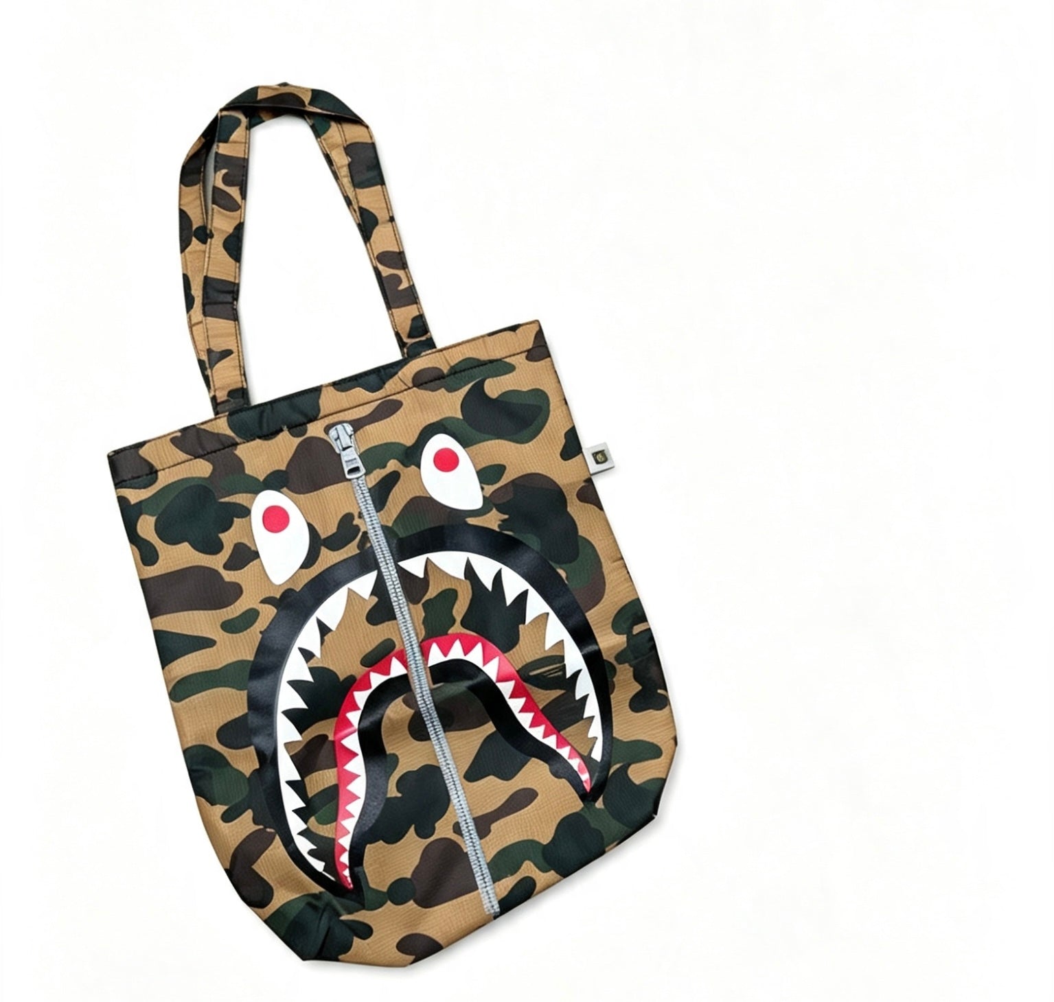 A Bathing Ape Babe Camo Shark Tote Bag