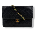 Chanel CC Black Push Lock Single Flap Quilted Lambskin Shoulder Handbag - Authenticity Guarantee