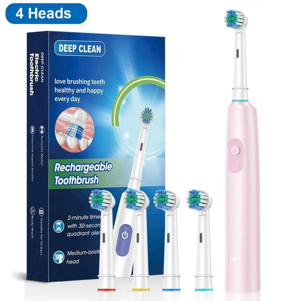 Electric Rotating Toothbrush Deep Clean Whitening Rechargeable + 4/8 Brush Heads 🏴