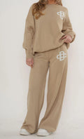 Womens Tracksuit Oversized Logo Sweatshirt & Wide Leg Joggers 2 Pcs Co-Ord Set