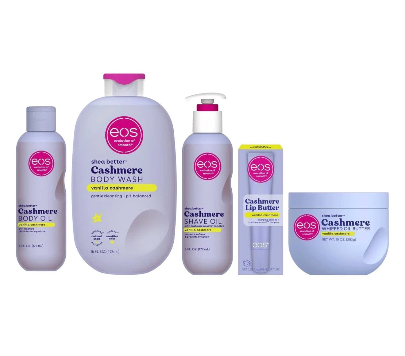 eos Vanilla Cashmere Body Care Bundle Body Oil Wash Butter Lip Care Set