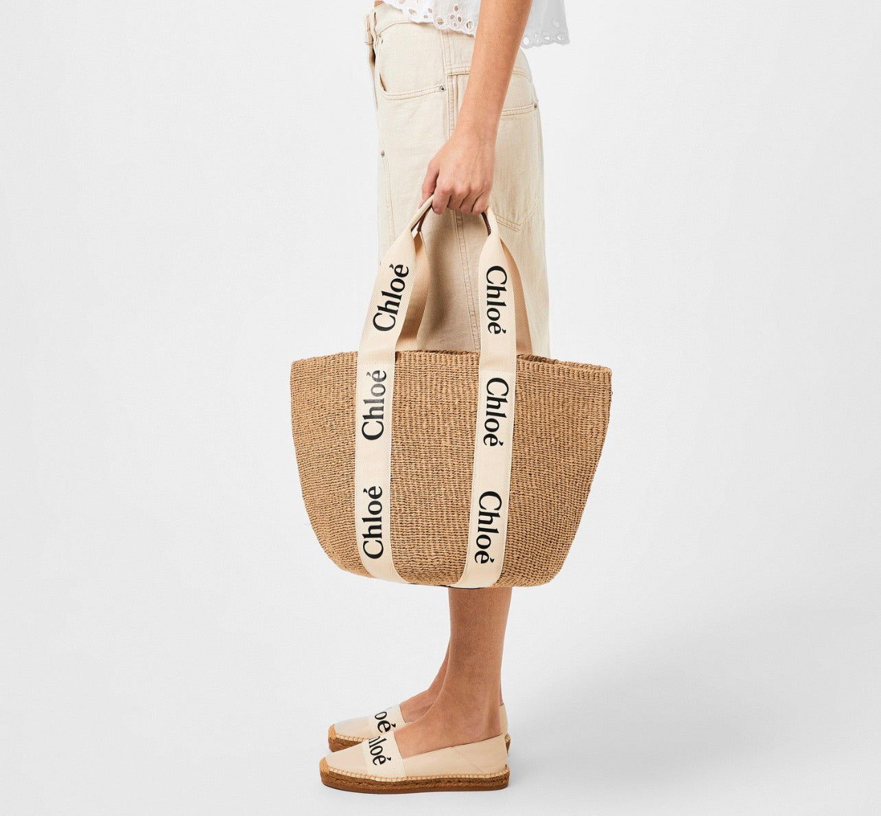 Chloe Woody Basket Bag - Beige