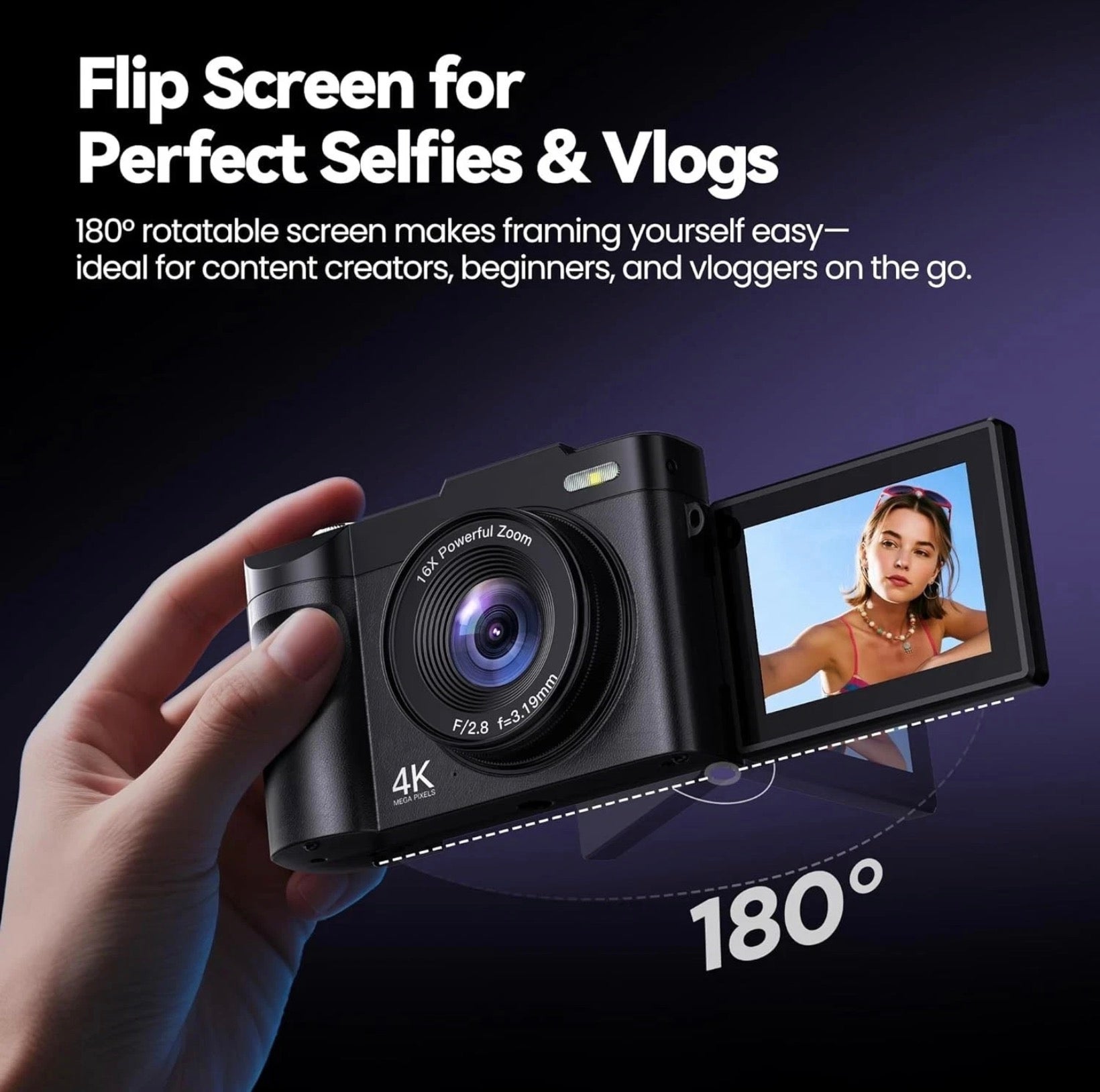 4K Digital Camera 50MP DC03 3" Flip Screen Vlogging Camera 180° 🏴