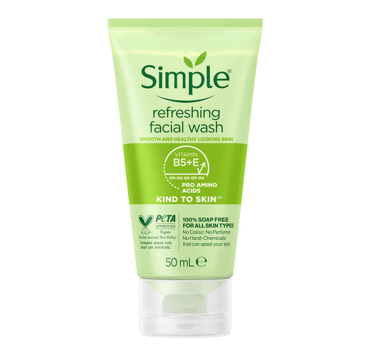 6 x 50ml Simple Kind to Skin Soap Free Refreshing Facial Gel Wash