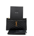 Saint Laurent YSL Cassandre Monogram Zip Bill Pouch Clutch Bag Black / Gold