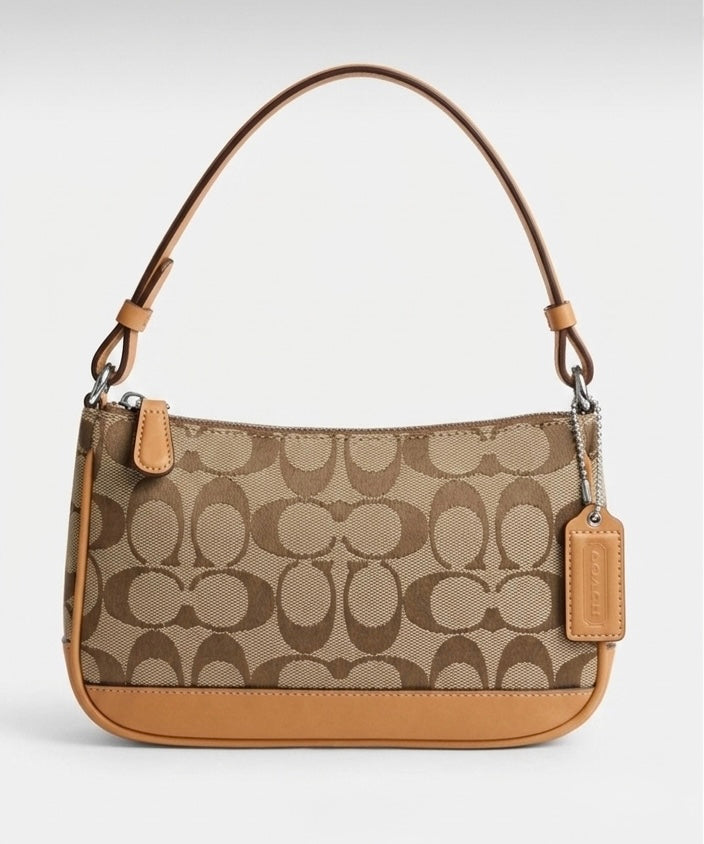 Authentic Vintage Coach Signature Shoulder Bag Canvas Leather Beige Brown
