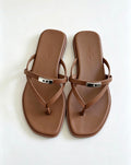 Hermès Oran Brown Leather H Cutout Slip On Slipper Sandals size-5