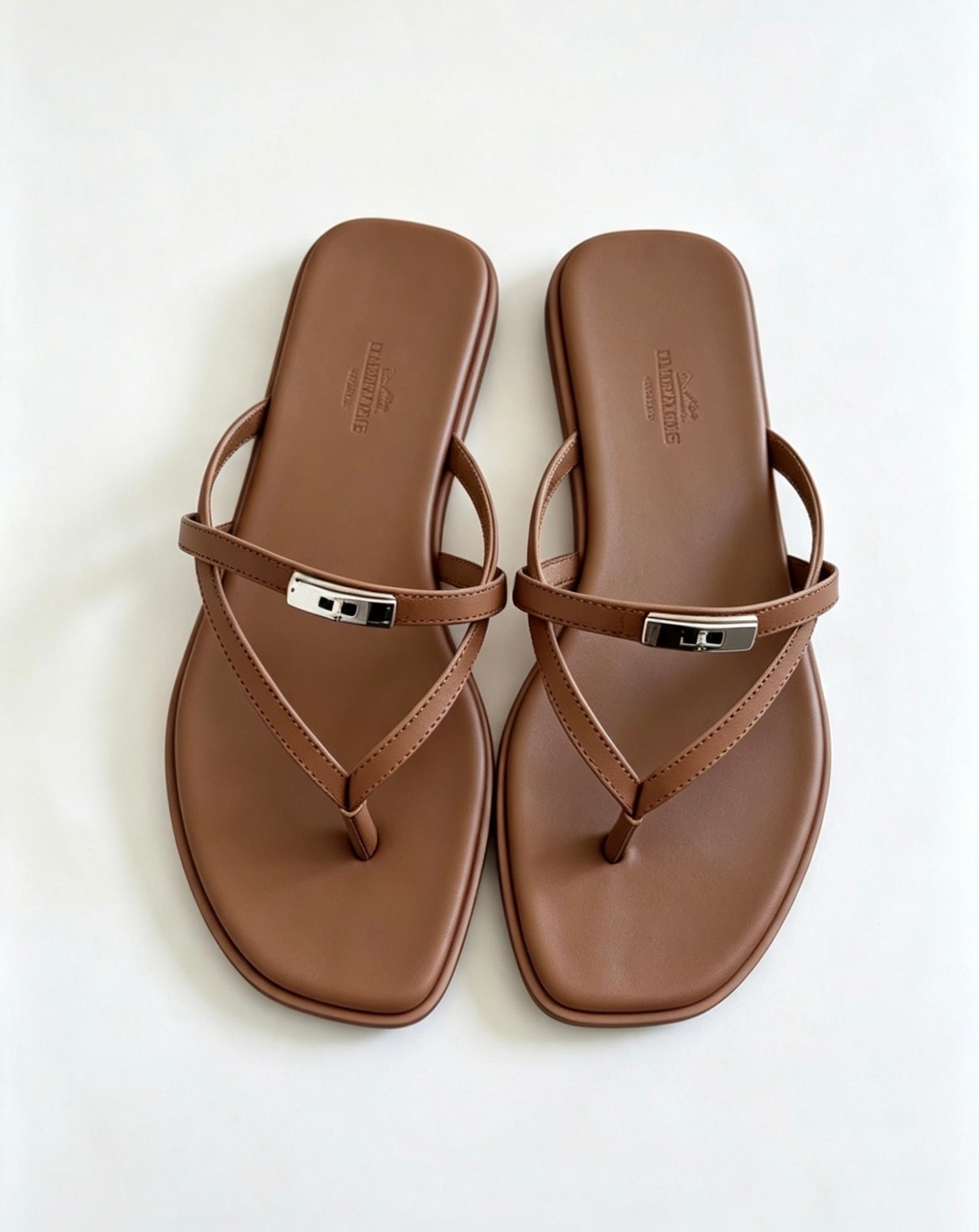 Hermès Oran Brown Leather H Cutout Slip On Slipper Sandals size-5