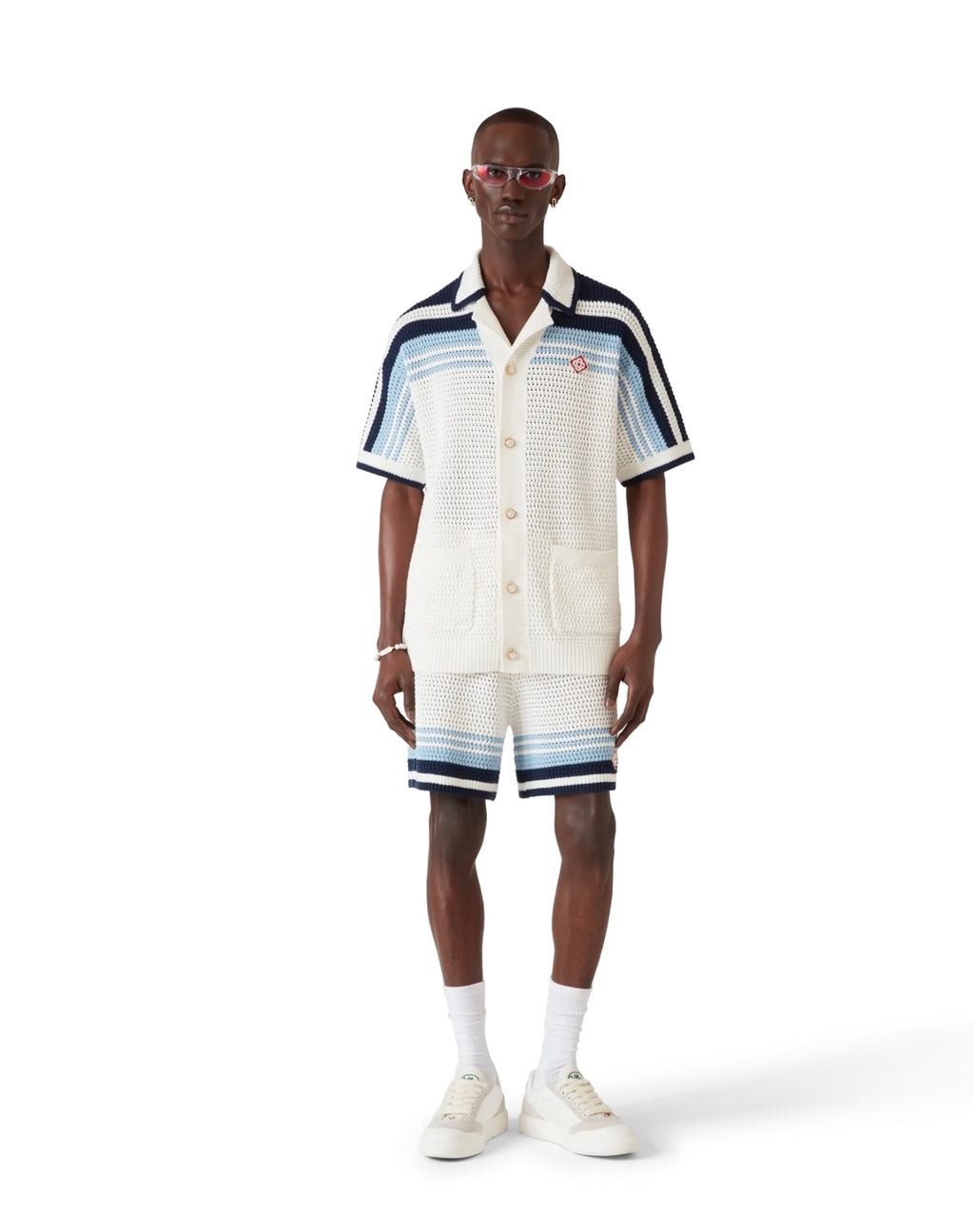 Casablanca Cotton Tennis Short-Sleeve Crochet Shirt Navy ⚫️☑️