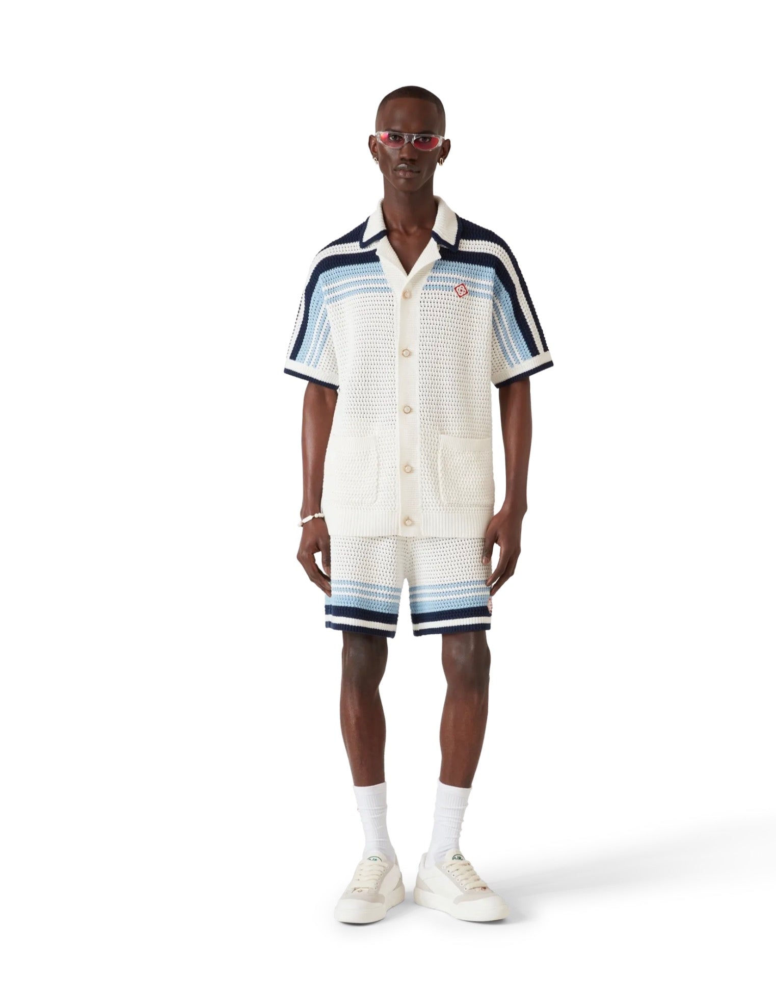 Casablanca Cotton Tennis Short-Sleeve Crochet Shirt Navy ⚫️☑️