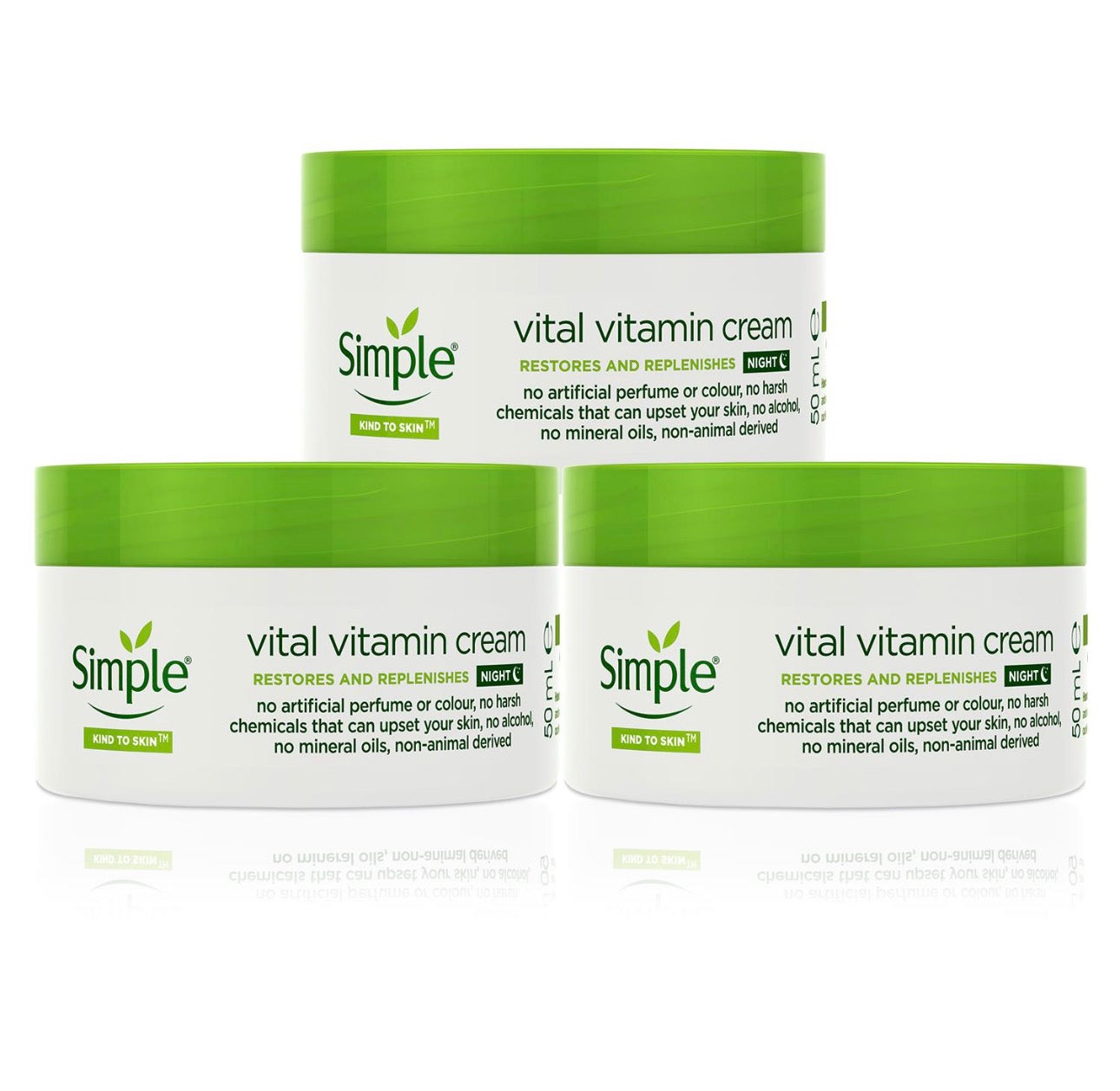 Simple Kind to Skin Face Cream - Day SPF15 or Night Cream, Hydrating 50ml,3 Pack