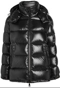 Moncler Women's Black Glossy Maire Hooded Short Down Puffer Jacket Size 0 UK 8 - Authenticity Guarantee