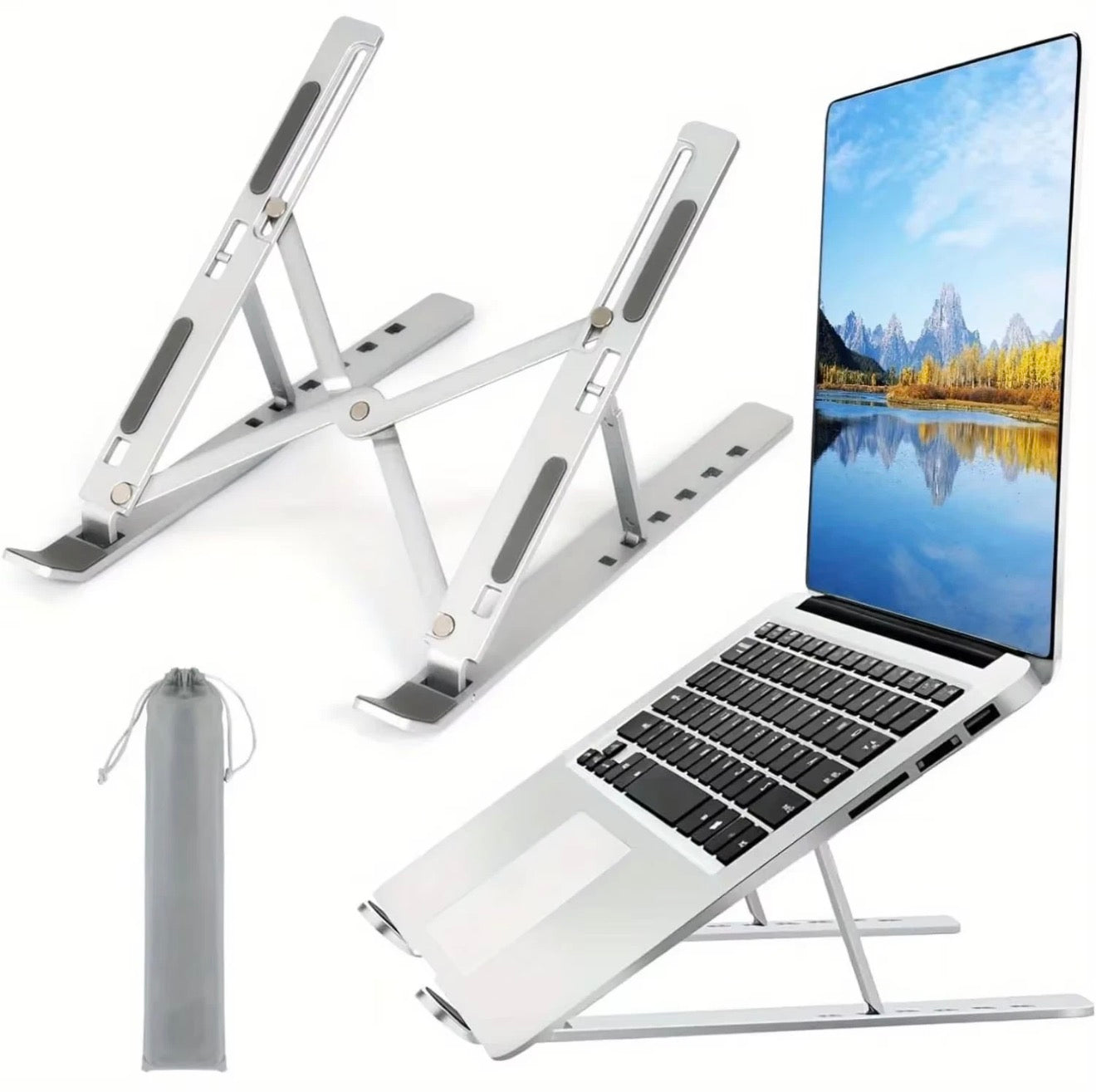 Adjustable Aluminum Laptop Stand - 6-Level Height, Foldable & Portable Design