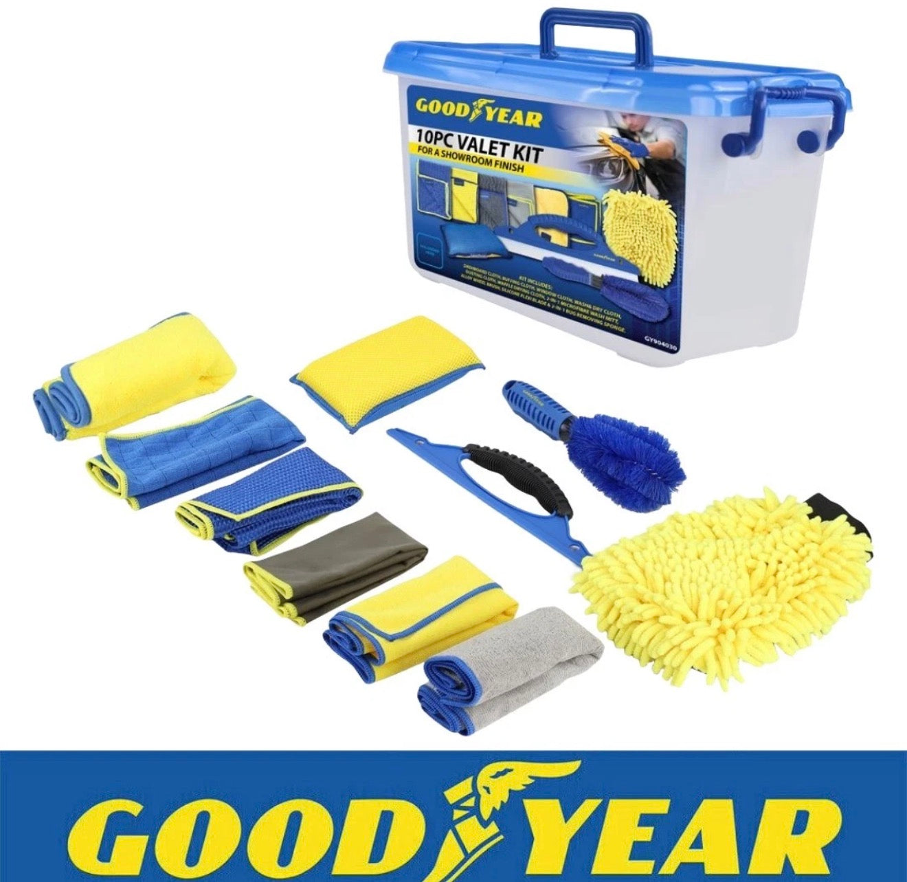 Goodyear 10Pc Car Detailing Brush Cloth Interior Wheel Valet Pro Cleaning Kit