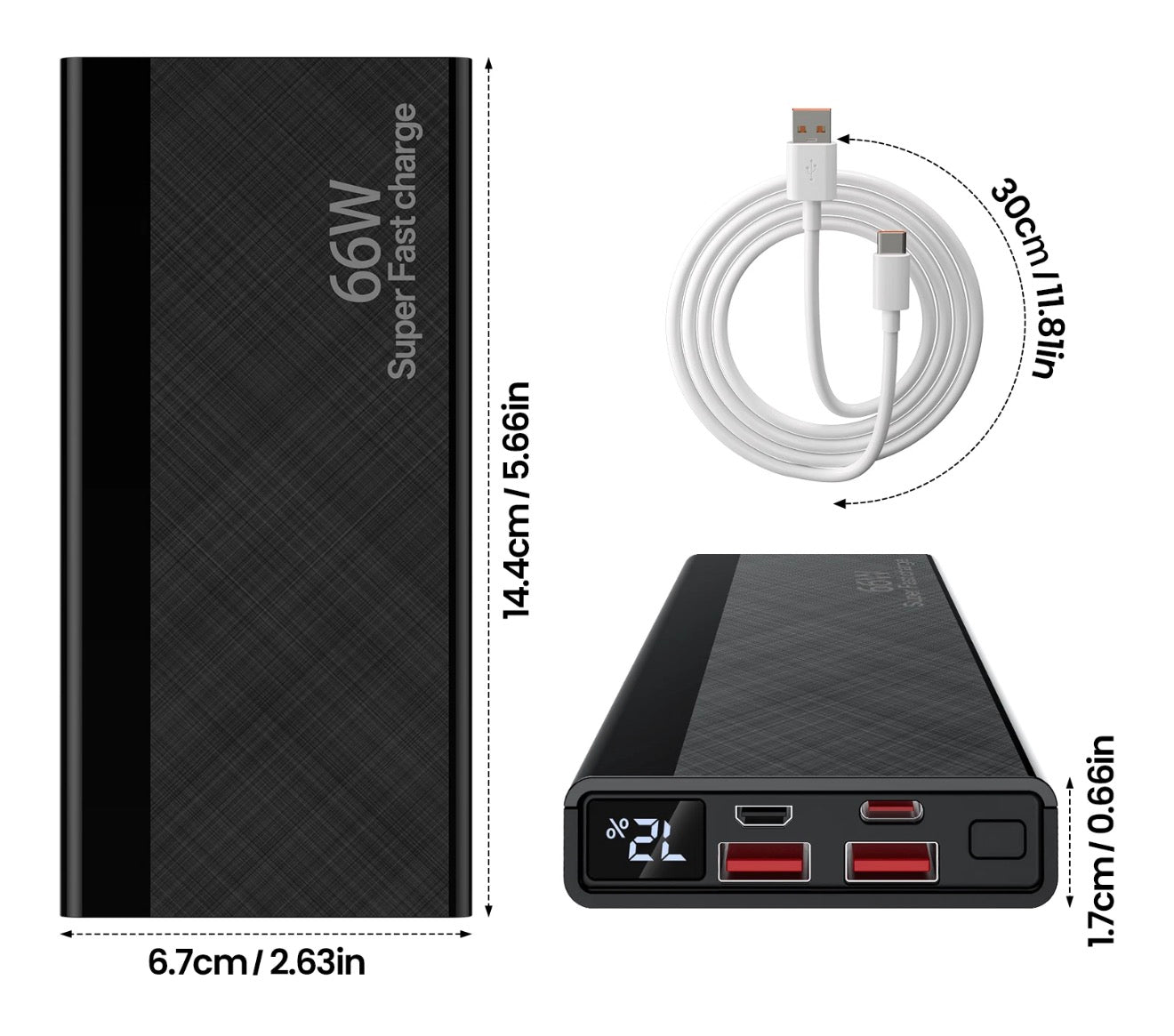 900000mah Power Bank USB-C Pack Backup Battery 66W Fast Charger For Mobile Phone