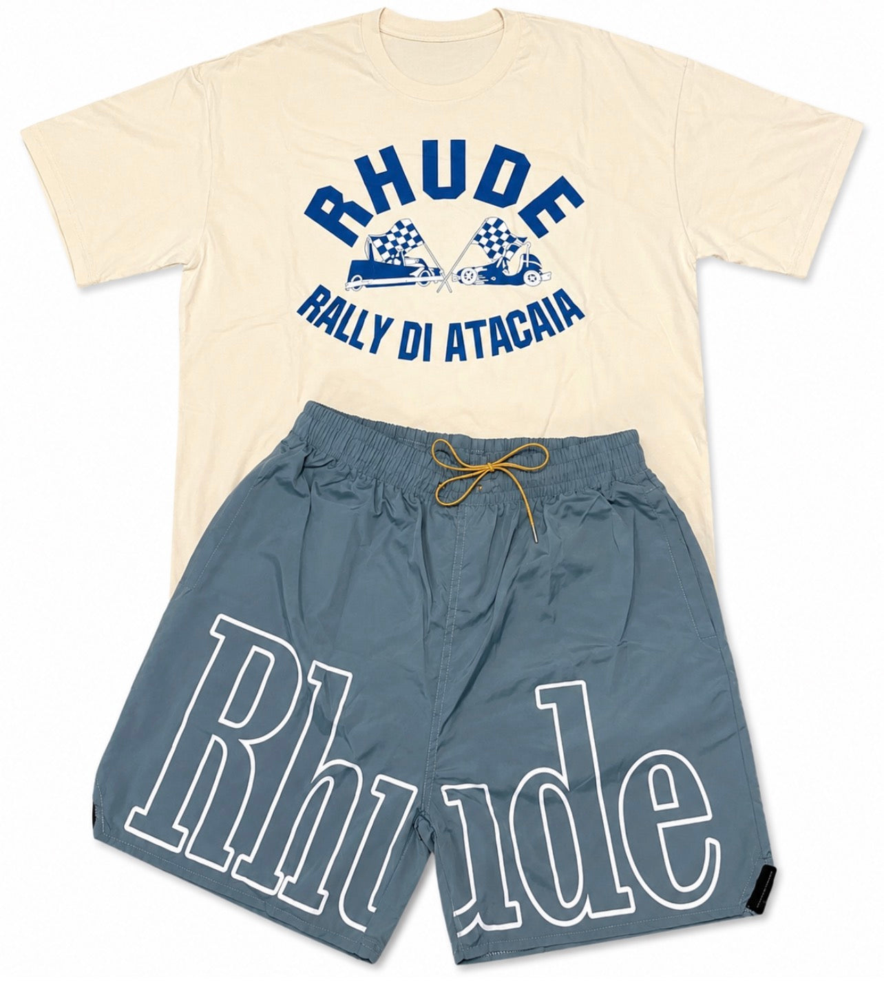 Rhude Cream/Grey/Blue Shorts Set - Extra Large