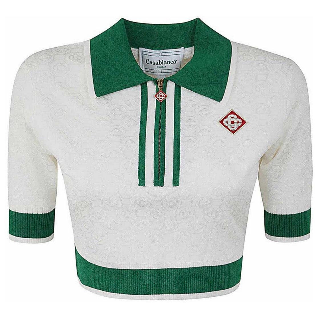 Casablanca White Cropped Polo Zip - S / UK 8-10
