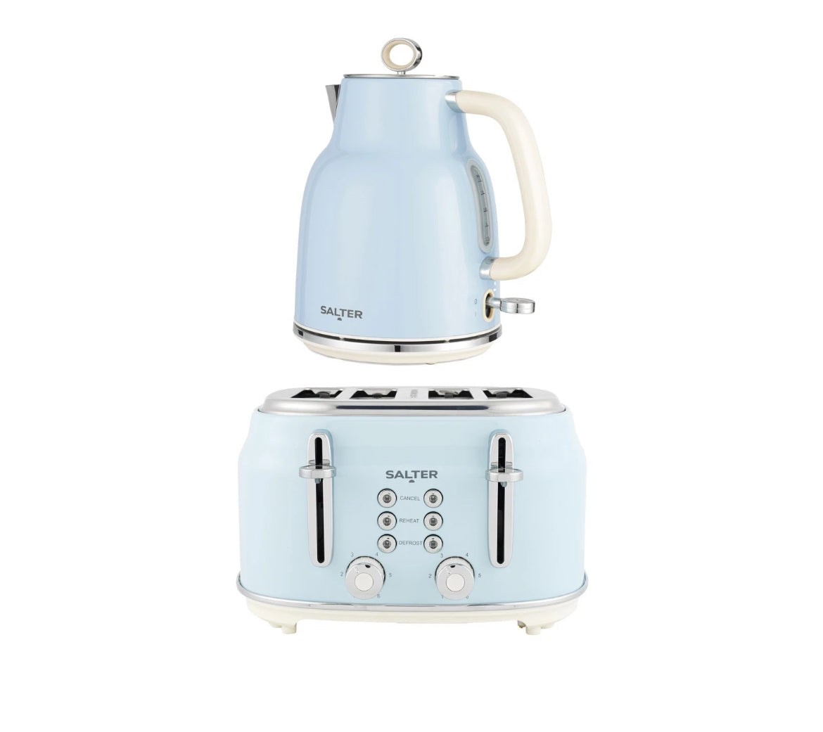 Salter Retro Kettle & 4-Slice Toaster Set - Wide Slots, Limescale Filter, Green