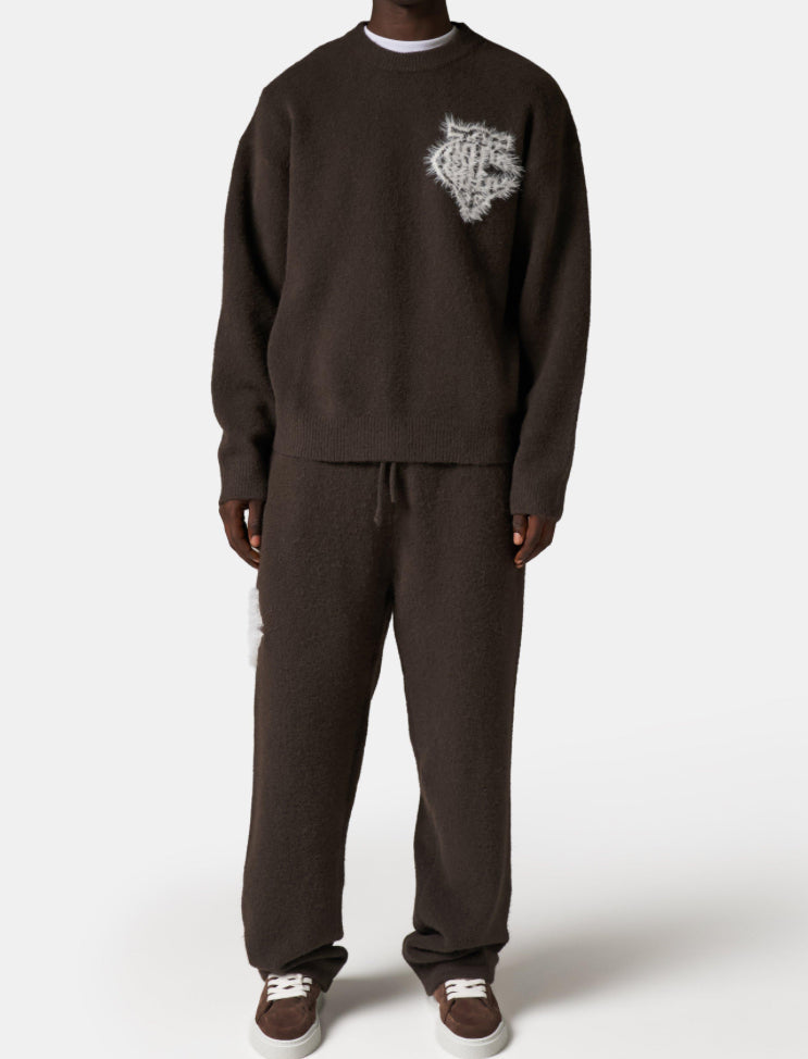 The Couture Club BROWN Monogram Fluffy Knit Crew + Joggers Small Co-ord Set BNWT☑️