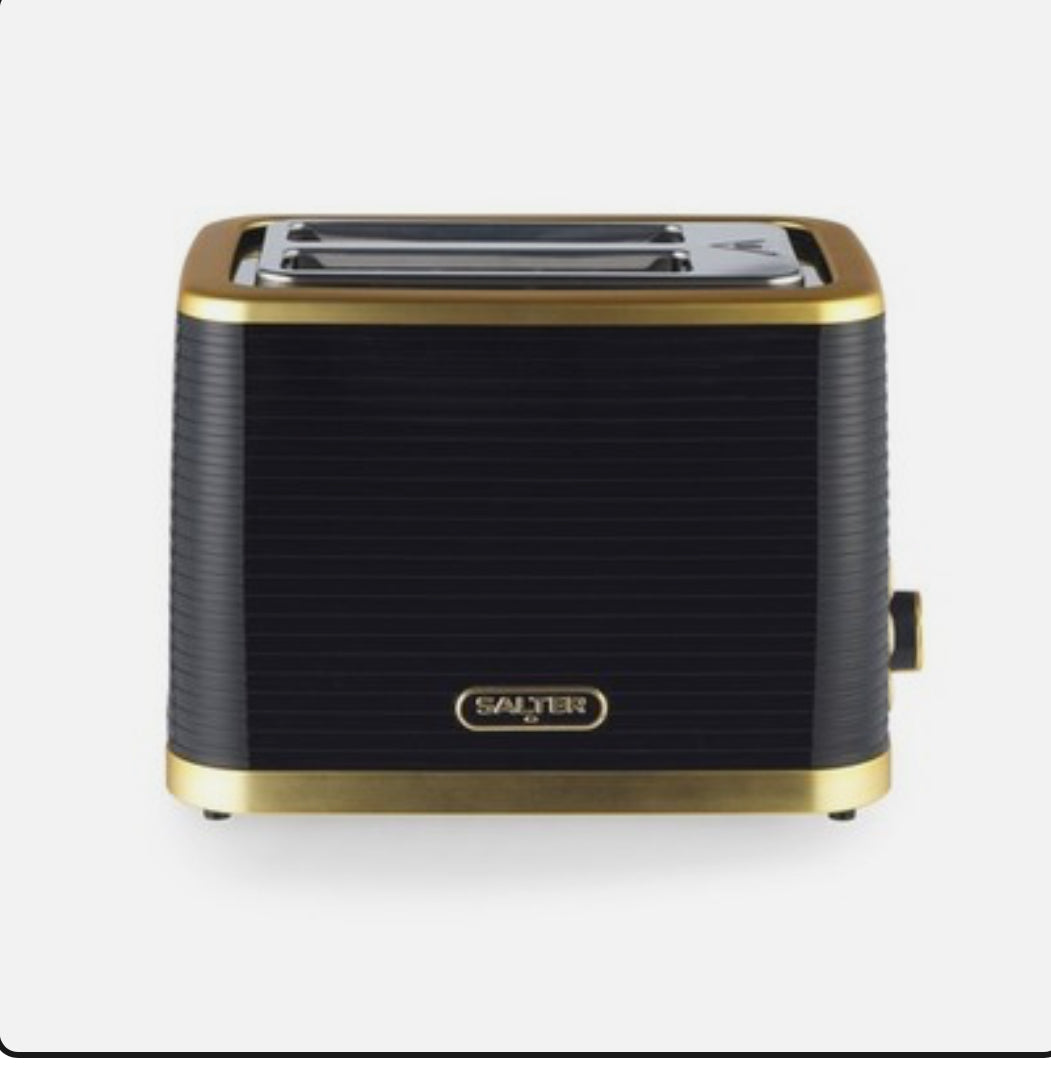 Salter Wide-Slot Toaster Palermo Defrost/Reheat/Cancel 930W Black/Gold EK5032BLK