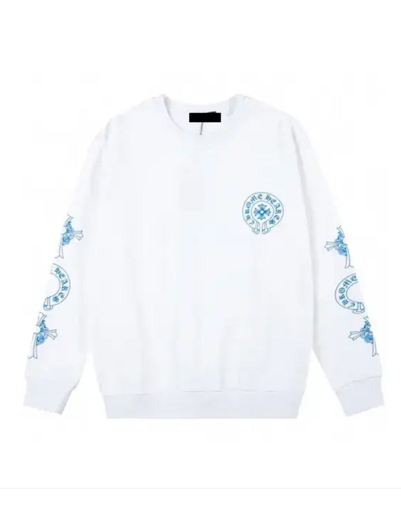 Chrome Hearts Triple Cross Blue and White Long Sleeve T-Shirt