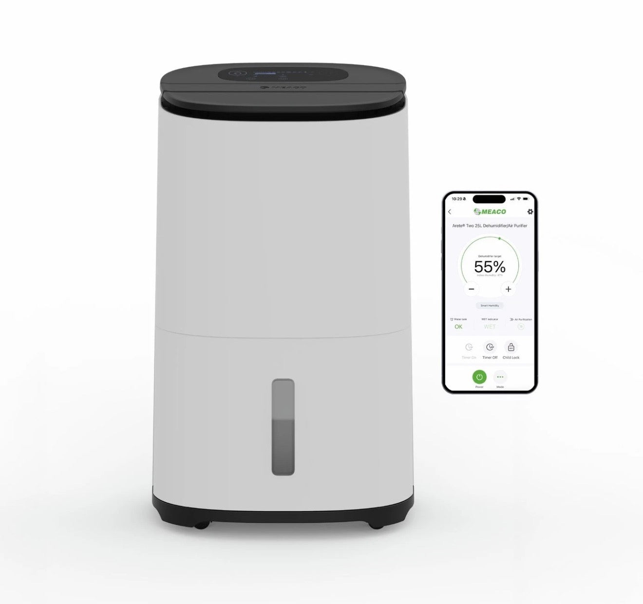 Meaco Arete Two Dehumidifier Air Purifier 20 Litre 3 Speed Washable Filter White