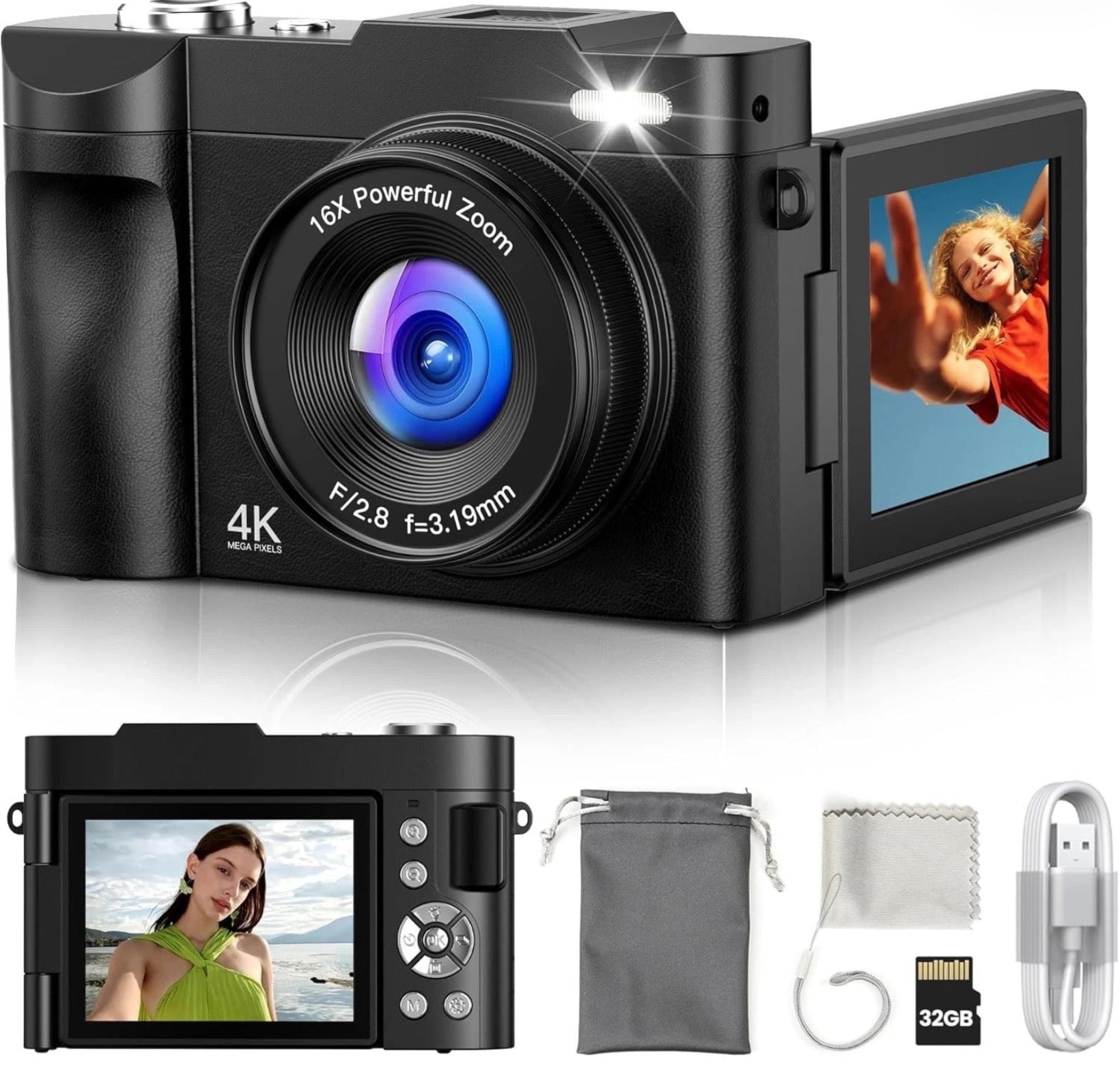 4K Digital Camera 50MP DC03 3" Flip Screen Vlogging Camera 180° 🏴