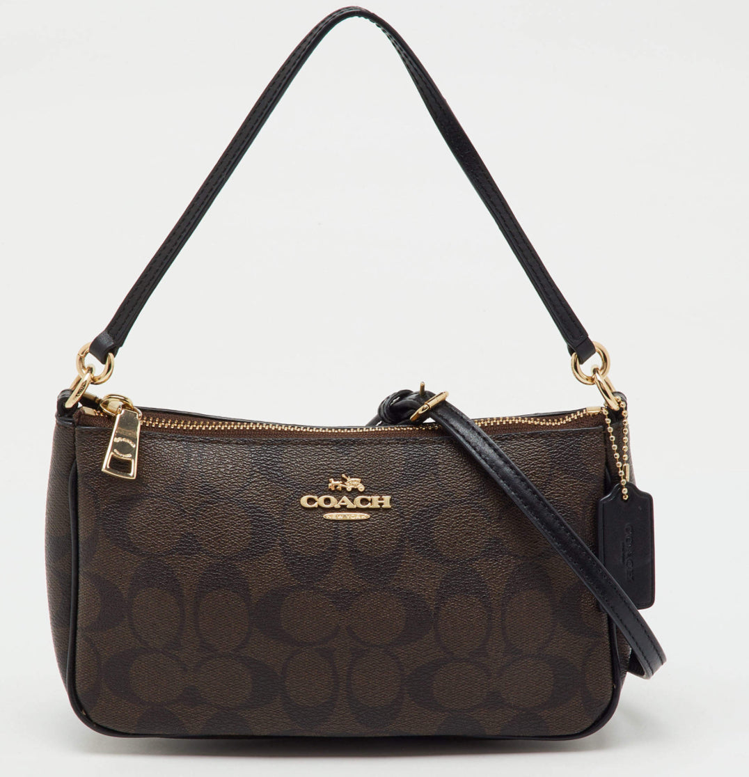 Coach Signature Dark Brown/Black Coated Canvas Handbag