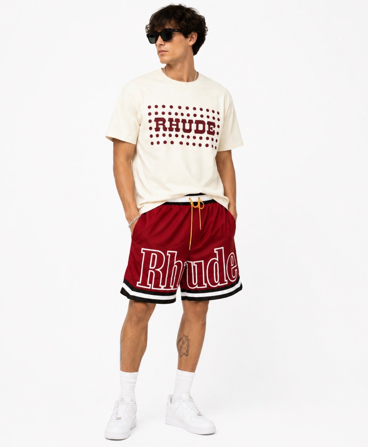 Rhude Cream/Red Shorts Set - Medium