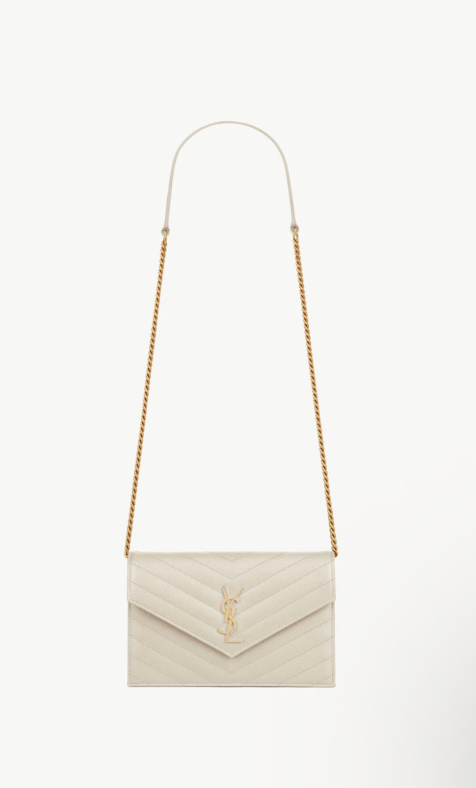 Saint Laurent YSL CLASSIC CASSANDRE CHAIN WALLET IN GRAIN DE POUDRE LEATHER - Authenticity Guaranteed