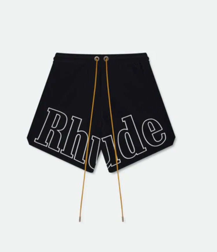 RHUDE Black Logo Track Mens Shorts Black🏴