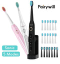 Fairywill Sonic Electric Toothbrush FW507 Rechargeable Timer Black White Pink 🏴