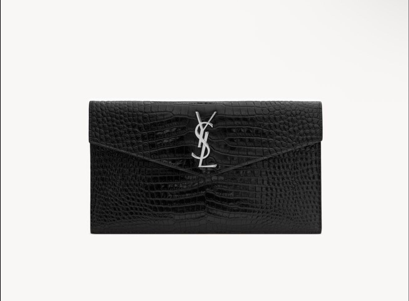Saint Laurent YSL CLASSIC CASSANDRE CHAIN WALLET IN BLACK CROCO LEATHER - Authenticity Guaranteed