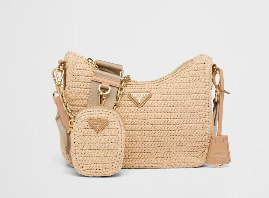 Prada Re-edition Raffia Shoulder Bag