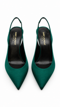 Saint Laurent YSL Zoe Heels 85 Silk Slingback Pump Green - Authenticity Guaranteed