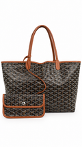 Pre-Owned Authentic GOYARD Saint Louis Tote Bag MM Black Tan with Pouch - Authenticity Guaranteed