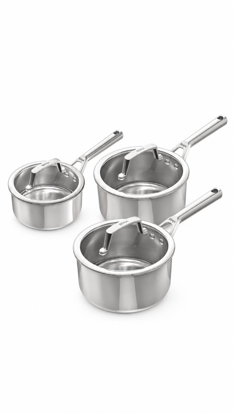 Ninja EverClad Stainless Steel 3-Piece Saucepan Set with Lids C93003EUI