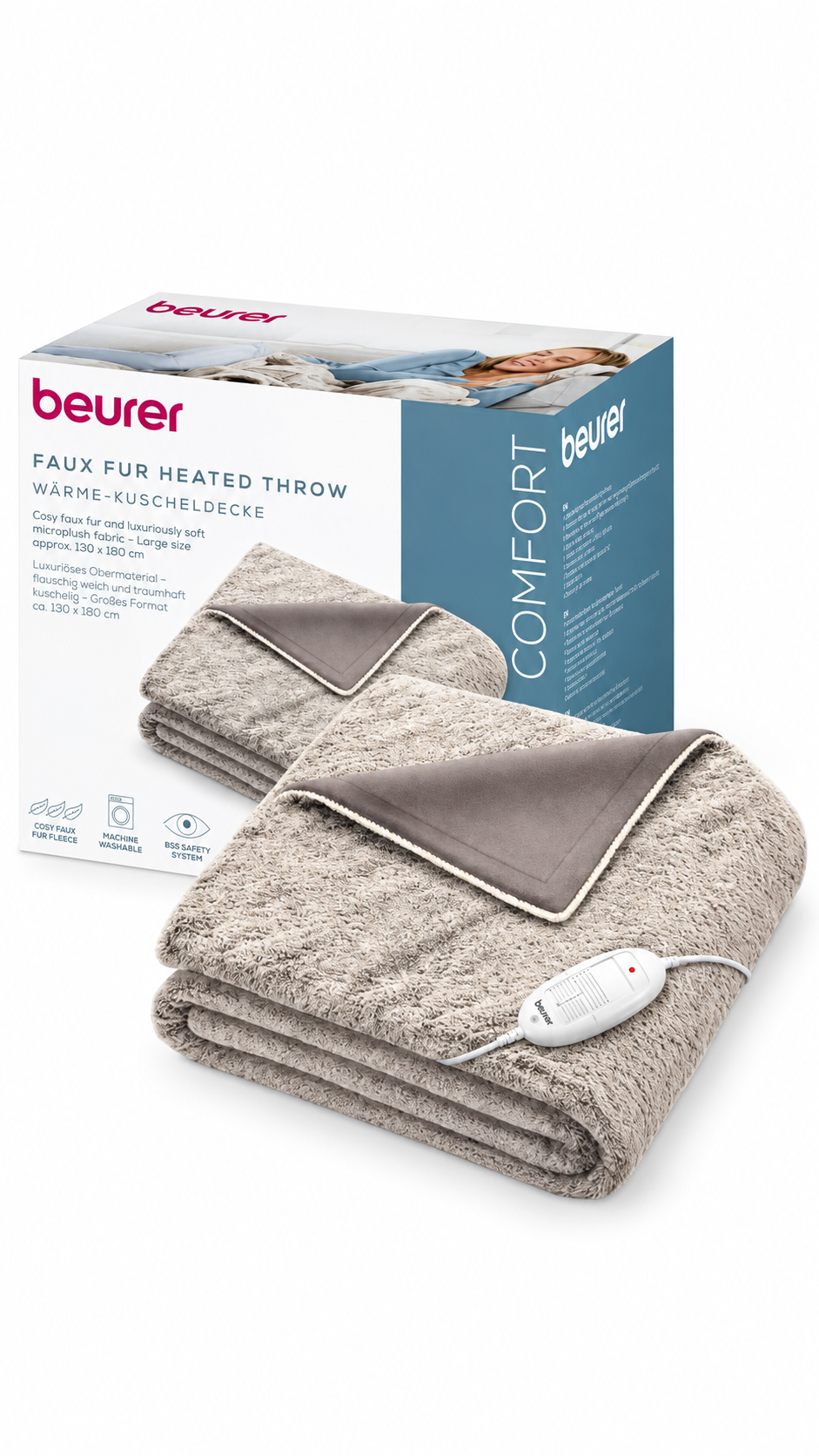 Beurer HD 75 Nordic Electric Blanket, Cuddly Heat Blanket in Fur Look 180 x 130