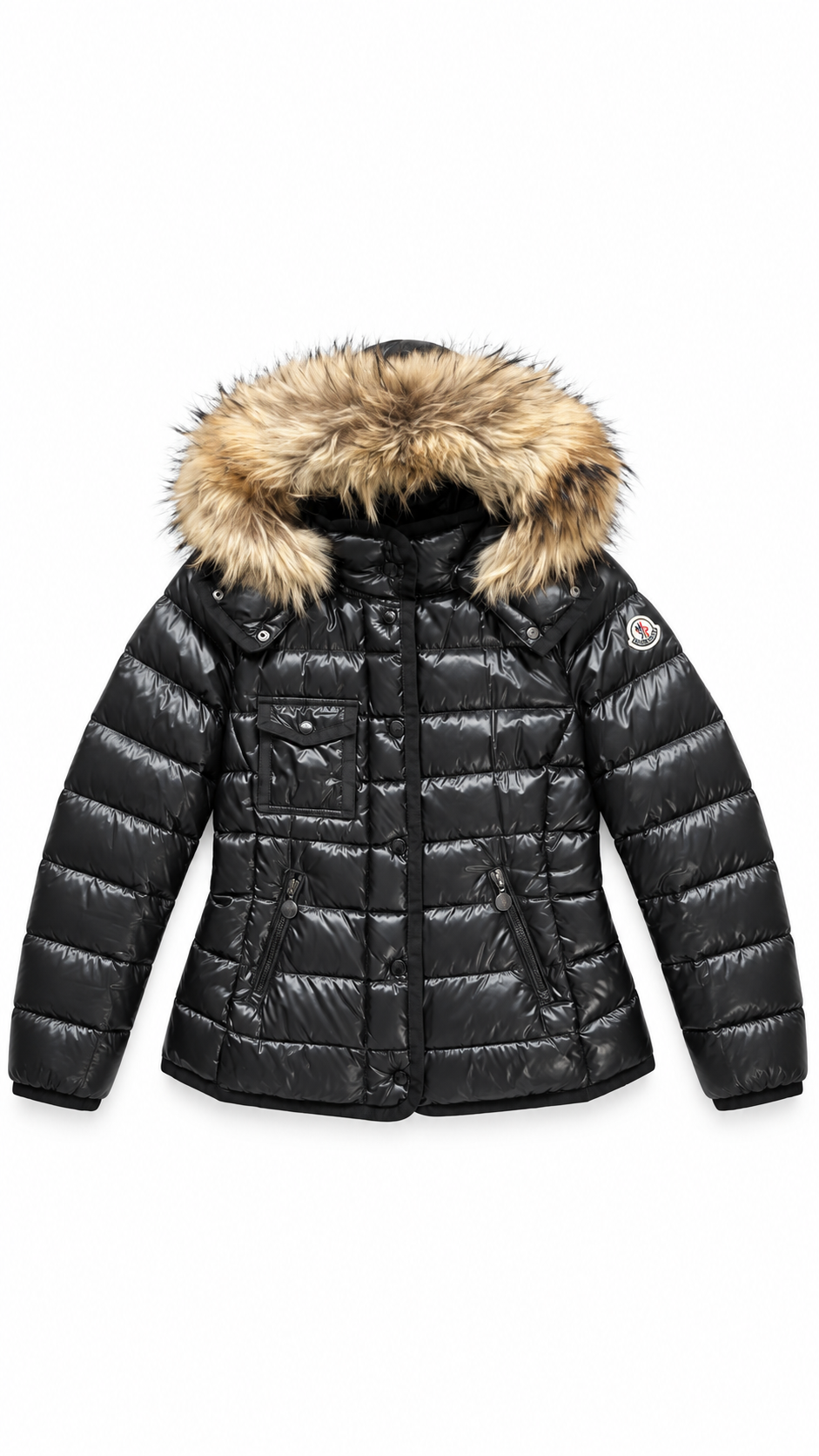 Women’s Moncler Armoise Black Fur Hood Puffer Jacket - Authenticity Guaranteed
