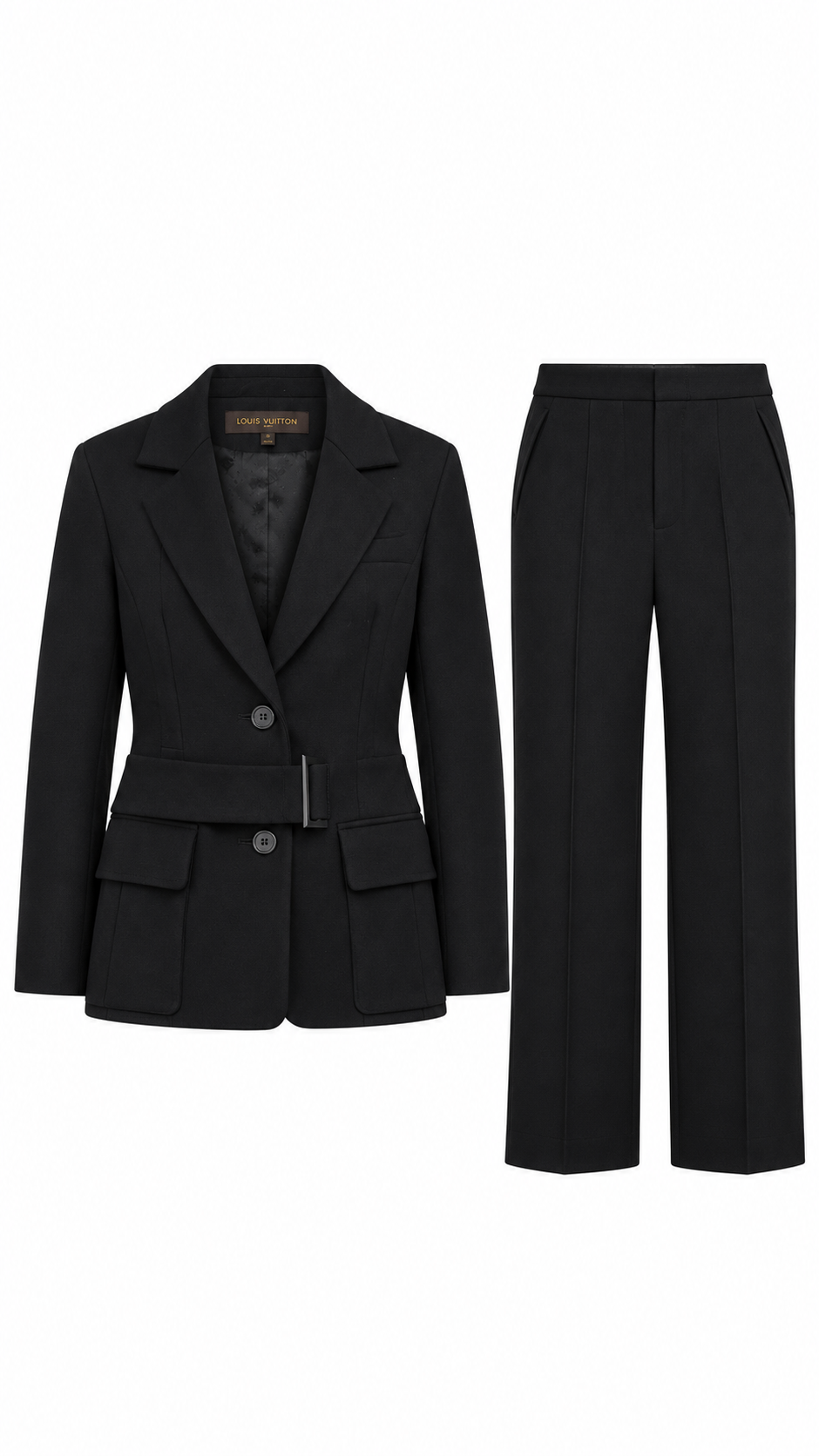 Louis Vuitton Women's Monogram Lining Belted Blazer Suit Black